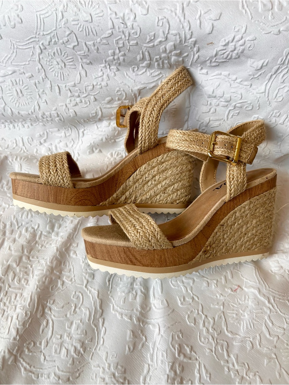 Soda Natural Tan Braided Espadrille Wedge Sandals